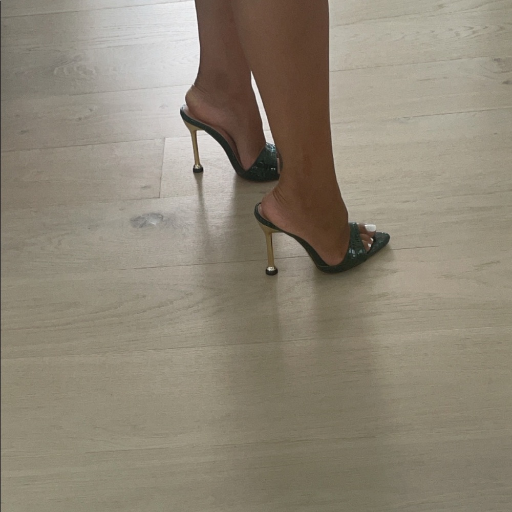 Snake print mule heels